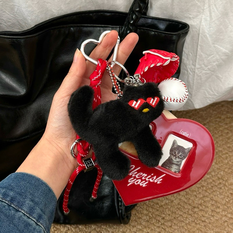 Gantungan Tas Gantungan Kunci Boneka Kucing Hitam Photo Frame Bentuk Hati | Bag Charm Keychain Stain
