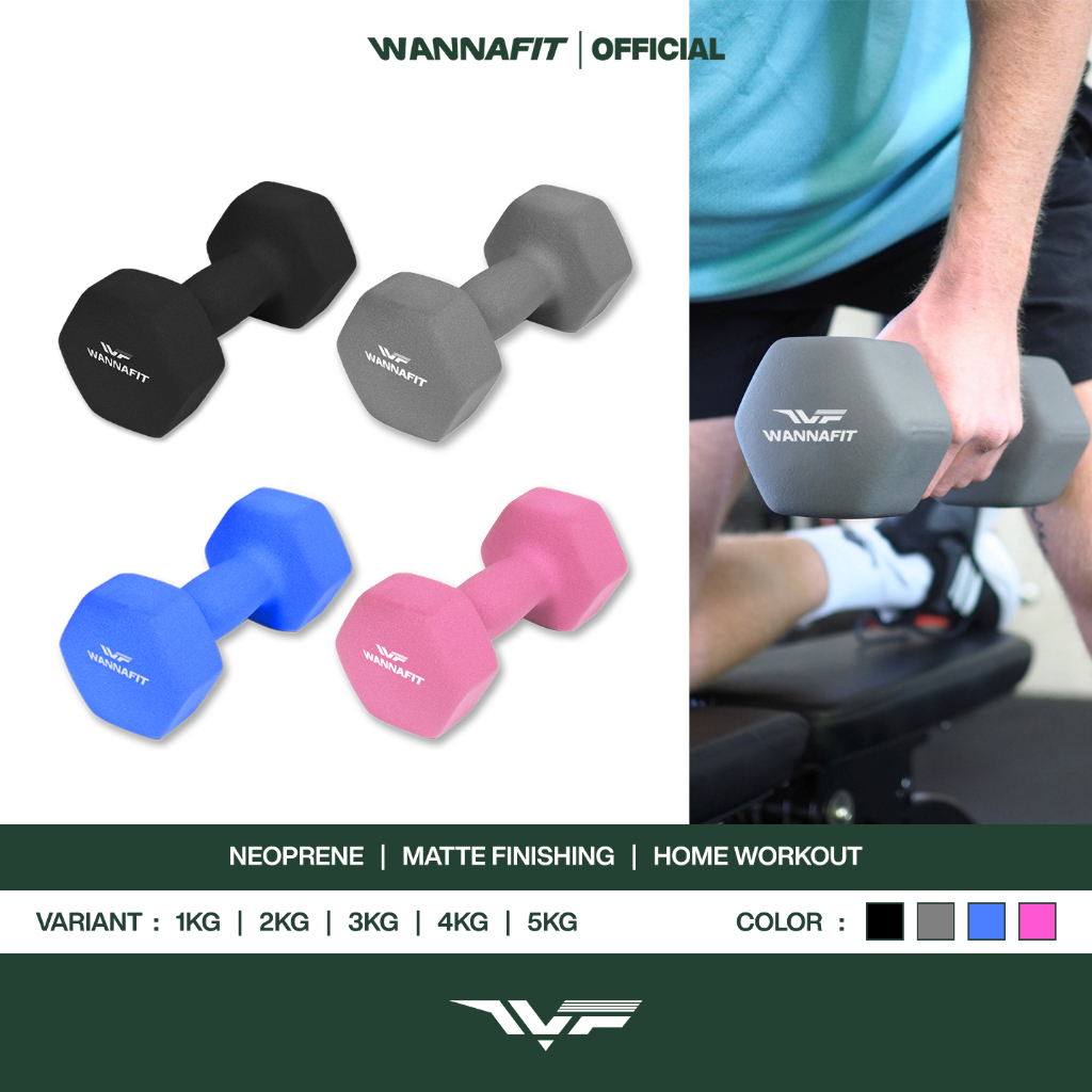 WANNAFIT Dumbbell Barbel 1kg 2kg 3kg 4kg 5kg | Dumbell Barbell Vinyl  Neoprene | Alat Latihan Beban