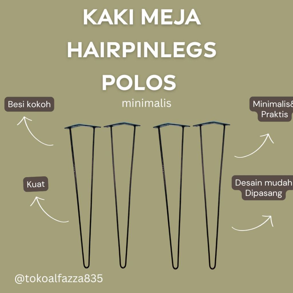 KAKI MEJA HAIRPINLEGS MODEL POLOS 50 CM
