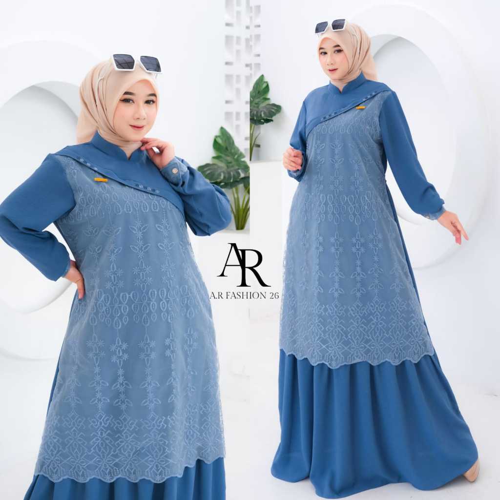gamis brukat terbaru / melani dress brukat / gamis simple elegan mewah / bahan crinkle premium mix b