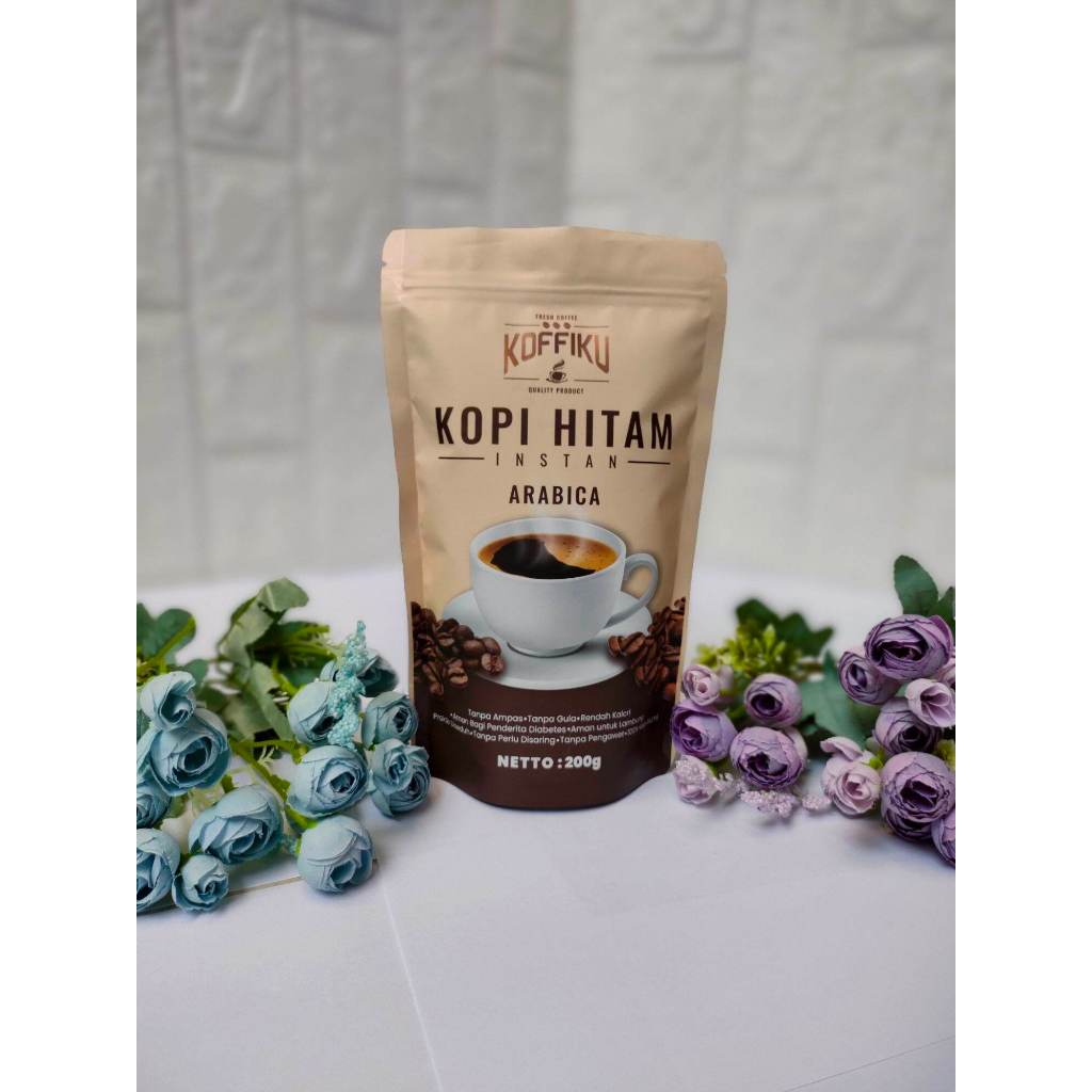 

Kopi Hitam Instan Arabika Tanpa Ampas Koffiku Arabica Black Coffee Dried Spray Kemasan 200gr