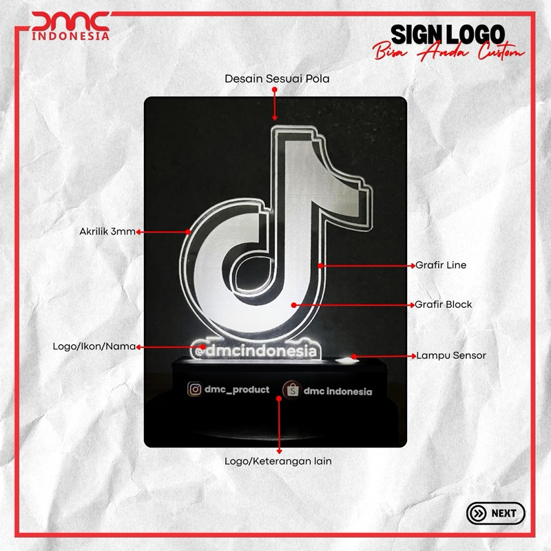 

Akrilik Sign Logo Dengan Lampu Sensor rechargeable