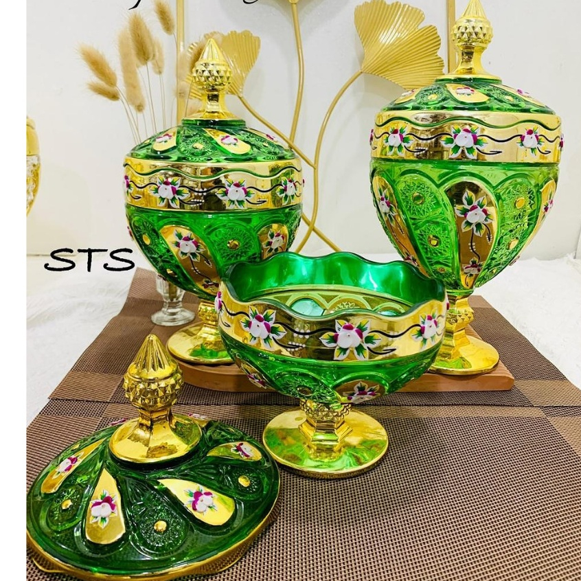 TOPLES KACA LEBARAN BUNGA TIMBUL HIJAU HOMELINE