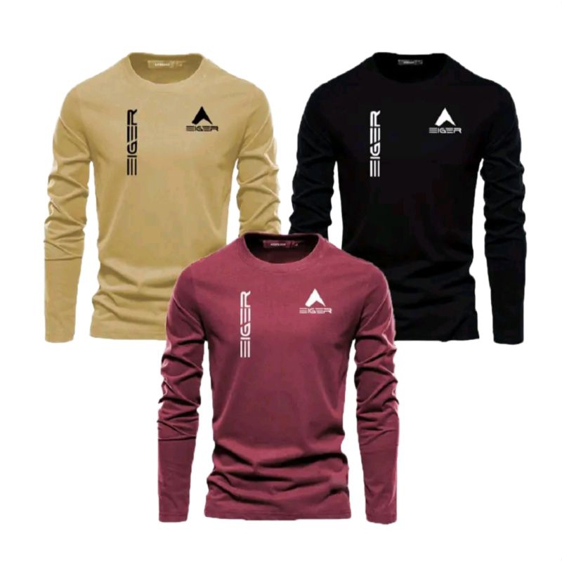 BAJU KAOS Panjang Beli 2 Pcs Gratis 1 Pcs/Baju Kaos Distro Logo Text Eiger/ Kaos Distro Premium / Ka