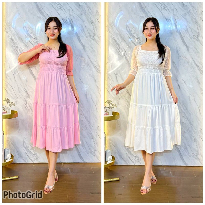 JENNY DRESS TILE // GAUN IMLEK MODEL SMOKE CANTIK FASHIONABLE CASUAL PESTA