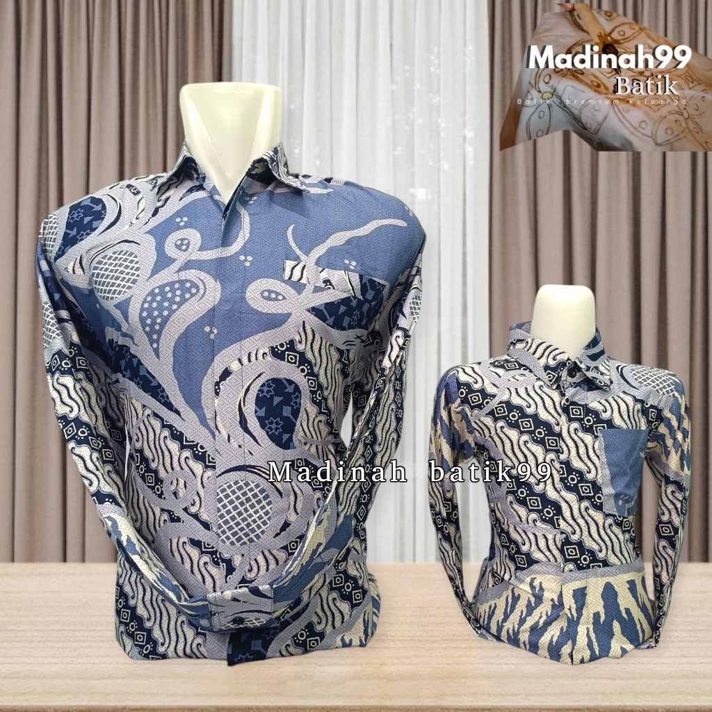kemeja batik ayah dan anak warna biru denim / batik couple ayah anak biru denim cod
