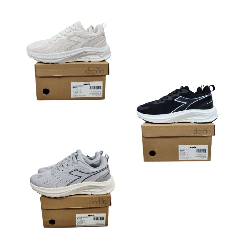 Sepatu Lari Sneakers Diadora Maco Black White Cream Grey Original
