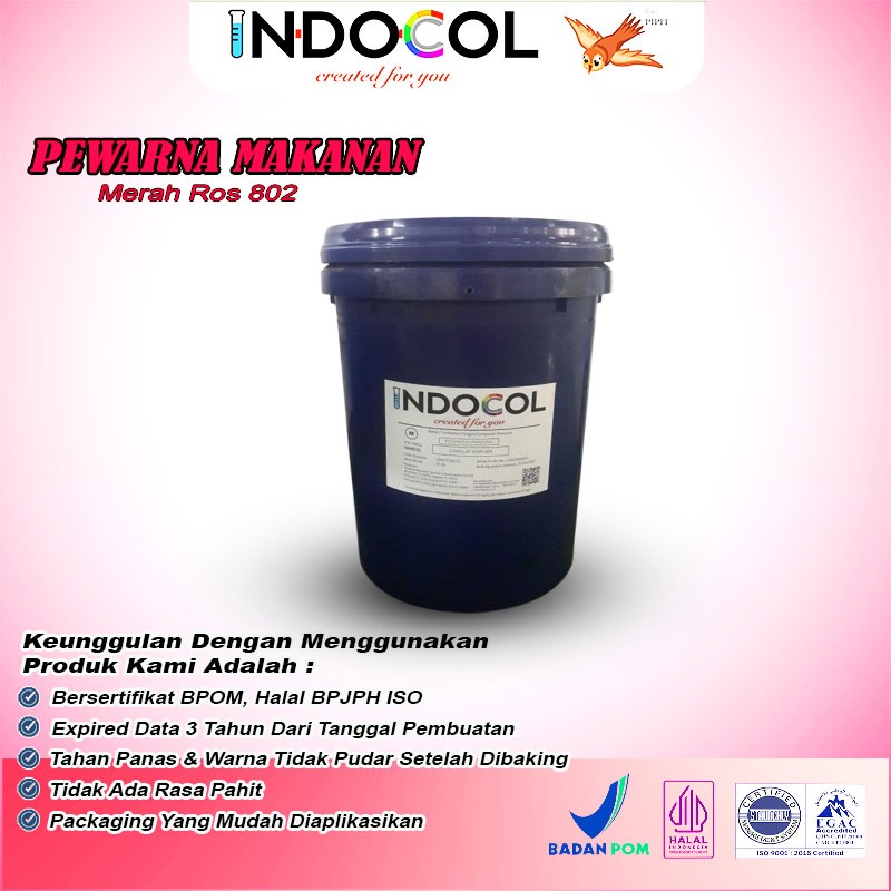 

Pewarna Makanan INDOCOL Merah Ros 802 (Erythrosine Red) @25 Kg/Pail