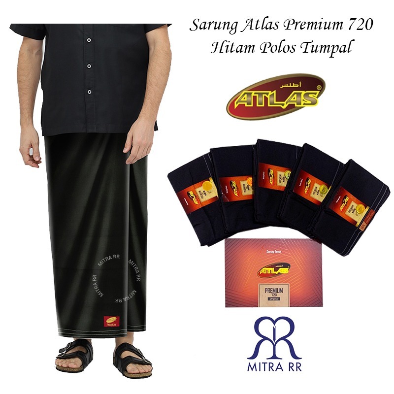 Sarung Atlas Premium 720 Original Hitam Tumpal | Sarung Tenun Dewasa Hitam Polos Premium