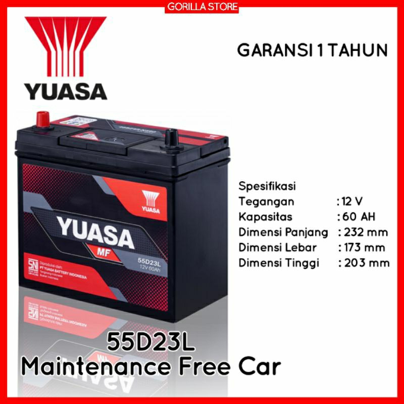 Baterai Aki YUASA Maintenance Free 12V 60AH  (55D23L)