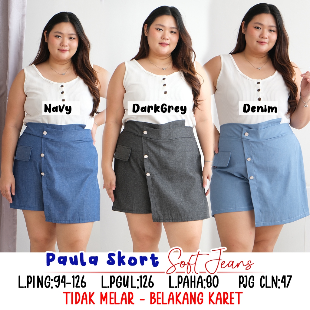 PAULA SKORT ROK CELANA SOFT JEANS WANITA BIGSIZE JUMBO MURAH BIG SIZE BESAR OVERSIZE