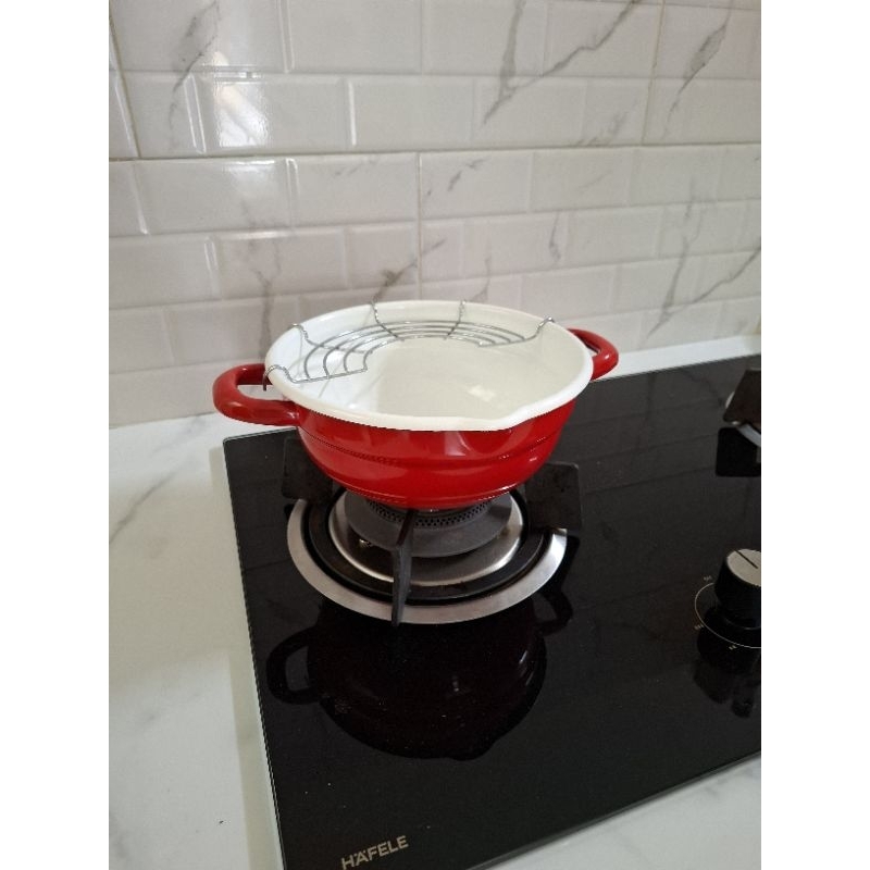 Panci Enamel Tempura Nabe Penggorengan Merah
