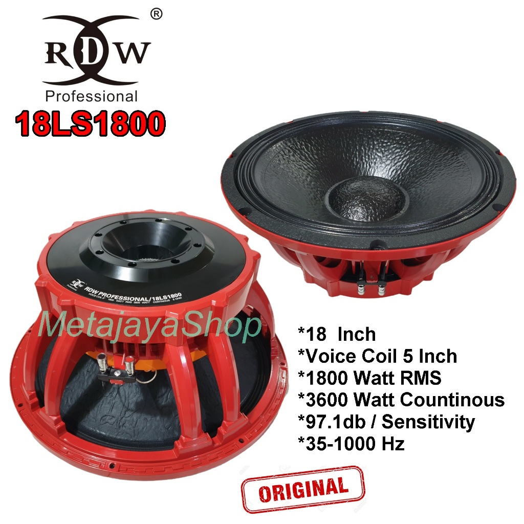 Speaker Component RDW 18LS1800 1800 -3600 Watt Subwoofer 18'' Voice Coil 5 Inch