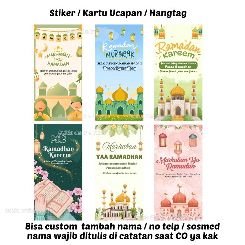 

Stiker / Kartu Ucapan / hangtag Label Marhaban Ya Ramadhan Selamat menunaikan ibadah puasa dekorasi kemasan di bulan Ramadhan takjil puasa bisa custom tulisan nama hiasan hampers parcel hantaran bingkisan selamatan megengan