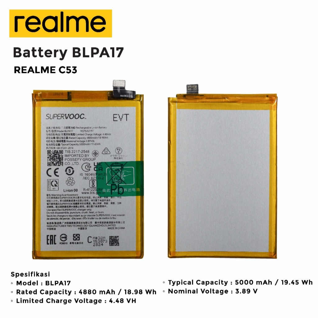 Baterai Battery Realme BLPA17 For Realme C53 Original