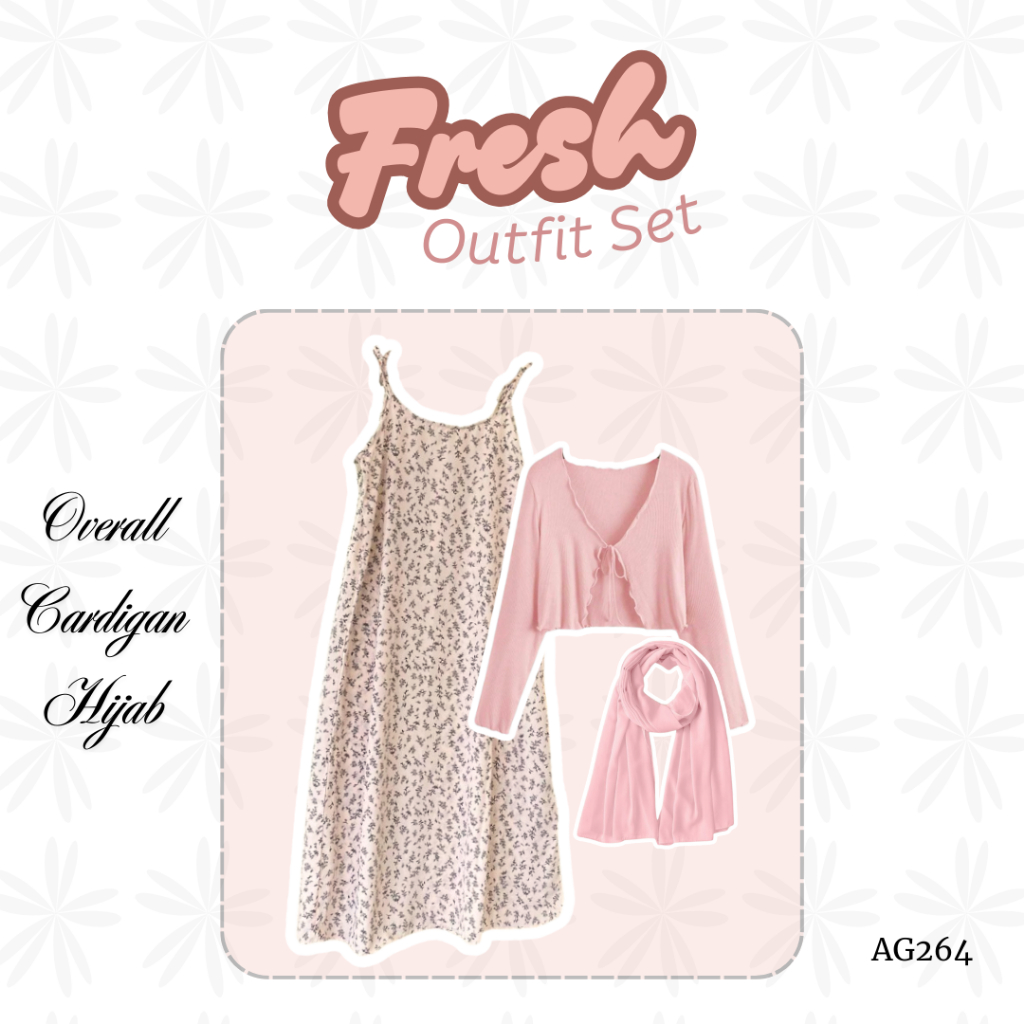 Lilydresses Outfit Cute 3in1 OOTD Korean Style Kekinian | Overall + Cardigan + Hijab | Outfit Set Ku