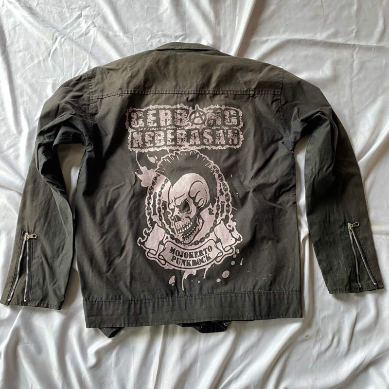 jaket punk band ramones gerbang kebebasan bahan kanvas vintage