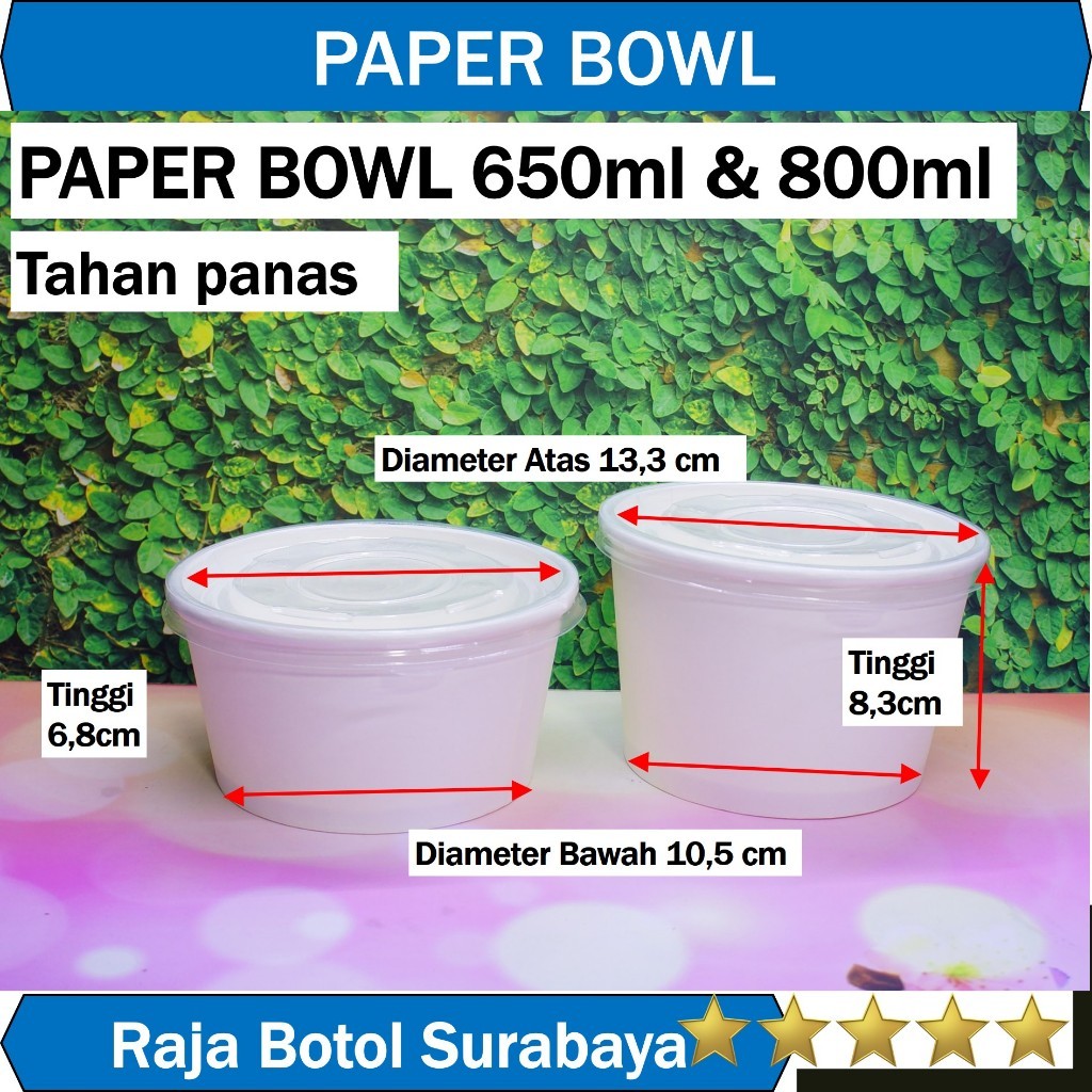 Paper Bowl Paperbowl 650ml 800ml Wadah Makanan Kertas Tahan Panas dengan Tutup Mangkok Kertas Tahan 