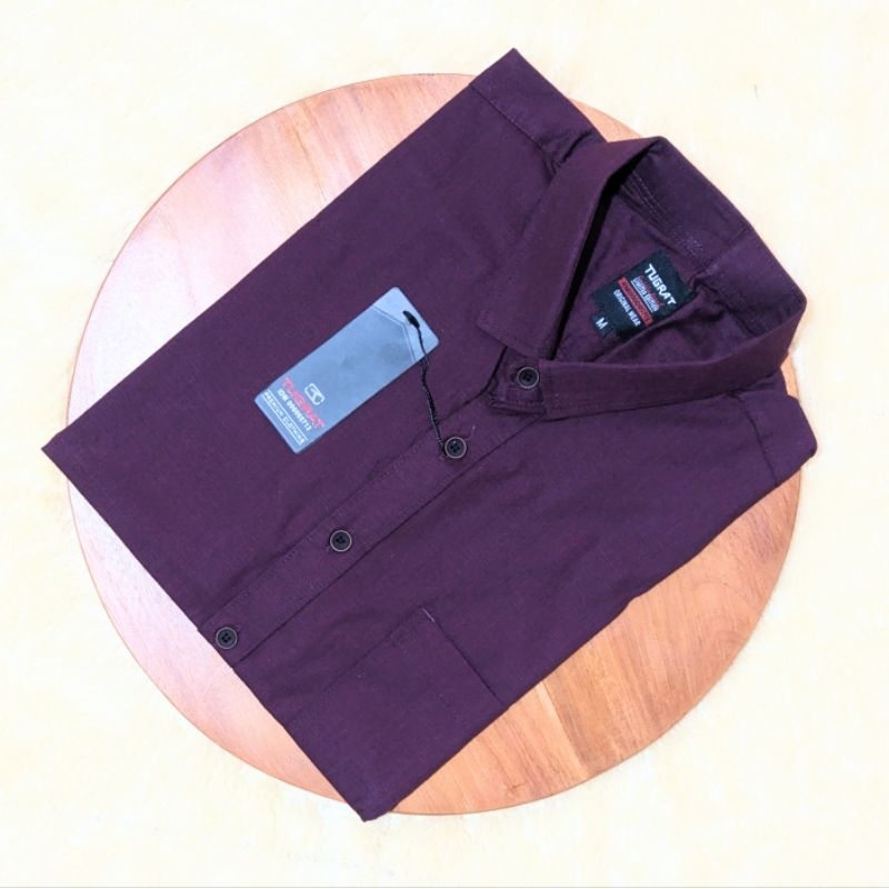 KEMEJA POLOS PRIA BURGUNDY UNGU TUA LENGAN PENDEK KATUN PREMIUM