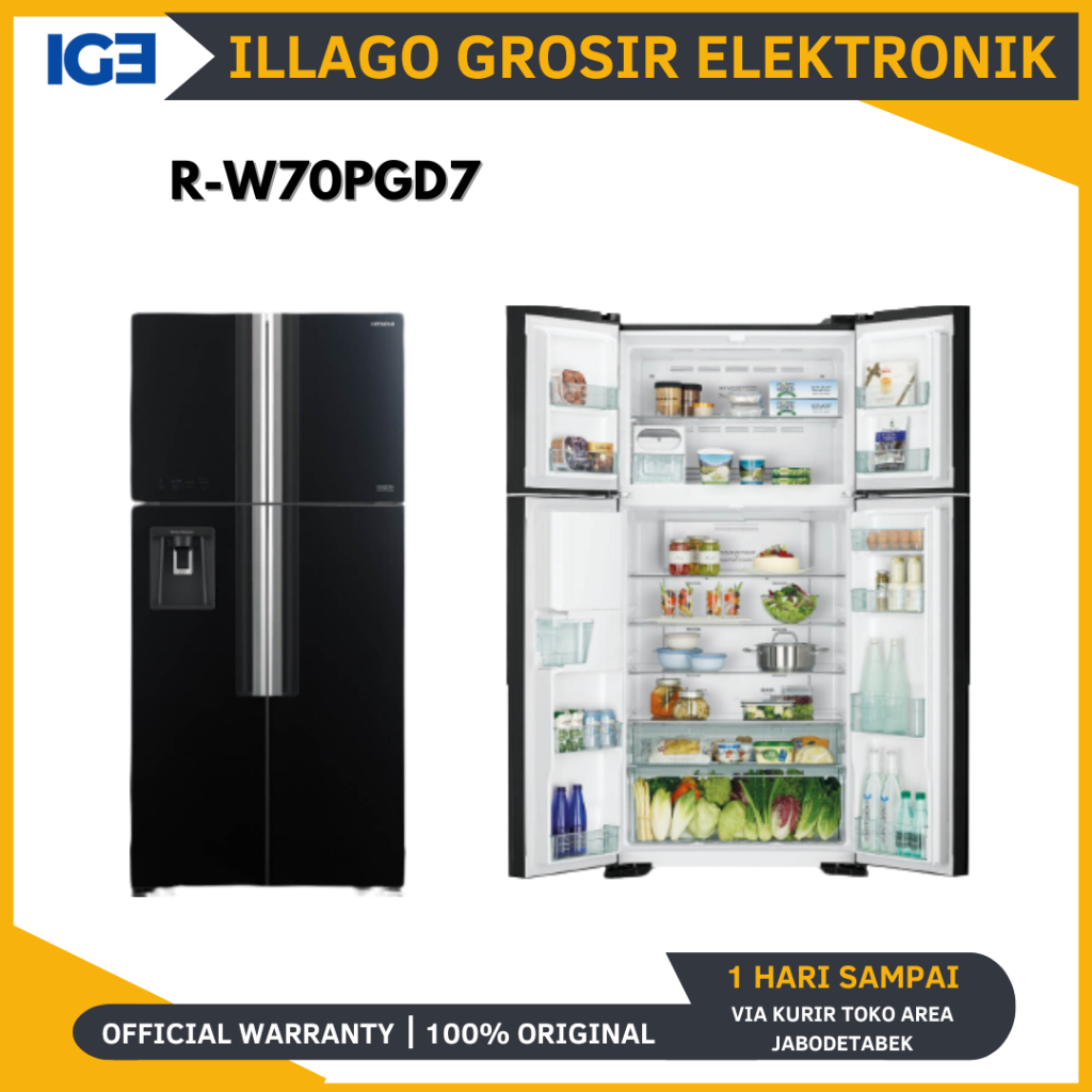 HITACHI R-W70PGD7 GBK Kulkas Inverter Multi Door 4 Pintu 540L