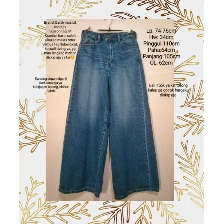 NO NEGO DESKRIPSI ADA DI GAMBAR jeans wide leg kulot earth music & ecology size M medium blue
