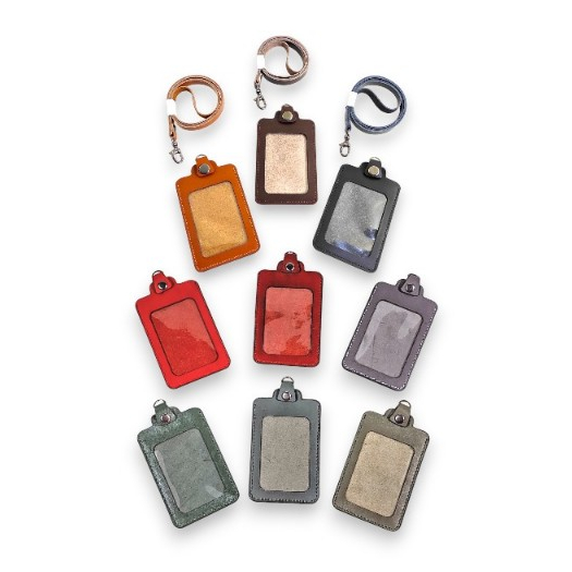 

Leather Name Tag/ Lanyard ID Card Holder Satu Slot/ Sisi Kulit Sapi Asli Free Grafir Laser