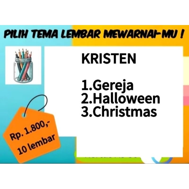 

10 Lembar Mewarnai Anak TK Tema Kristen / Haloween / Christmas