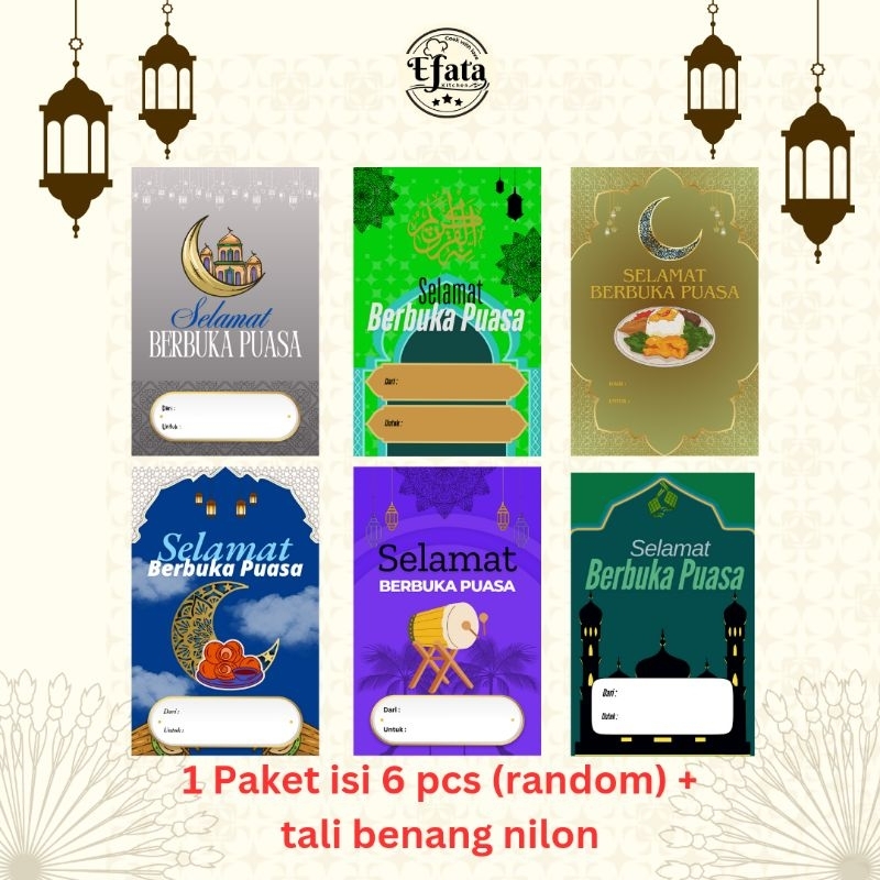 

Hang Tag Selamat Berbuka Puasa, 1 paket isi 6 pcs (random) + tali benang nilon