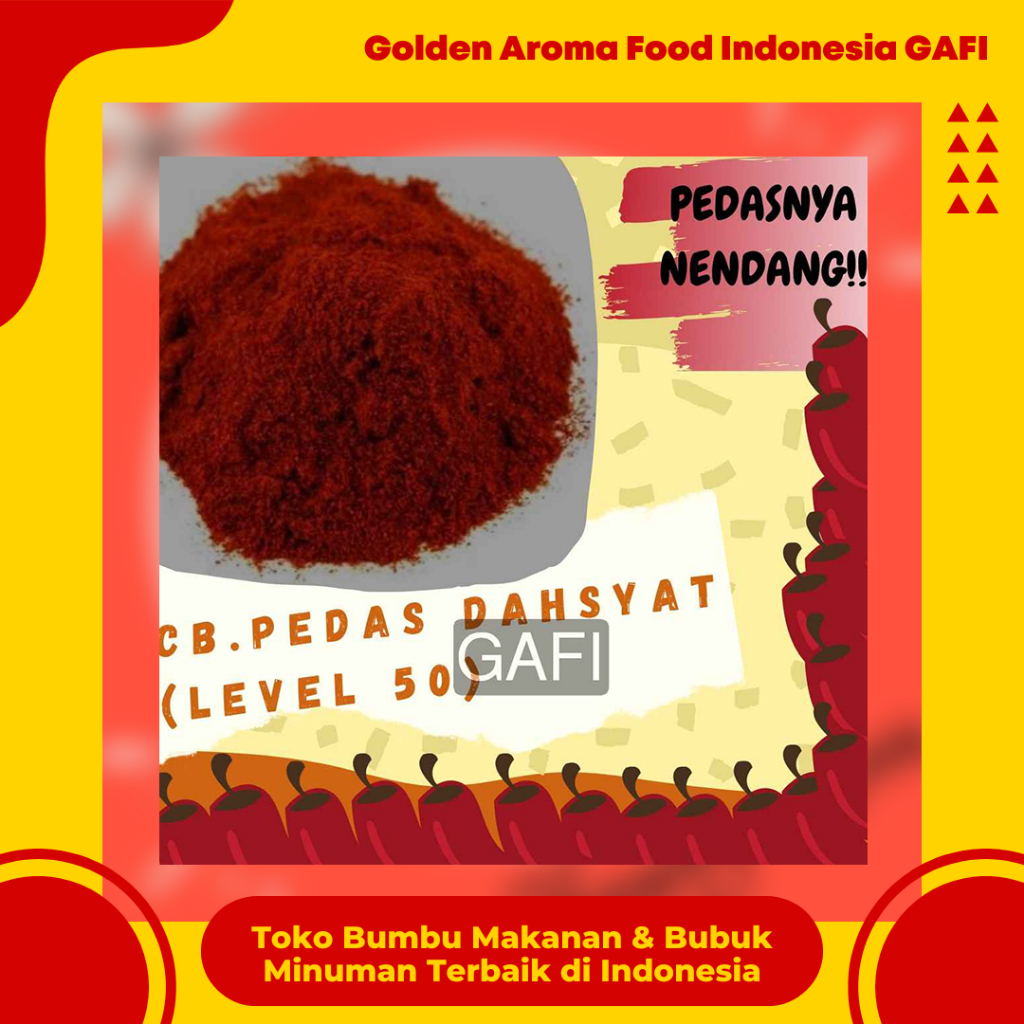 

GAFI Food Cabe Bubuk Pedas Dahsyat (Level 50) 1 Kg Enak Murah Lezat Halal, Extreme Spicy Chili Powder (Level 50) 1kg