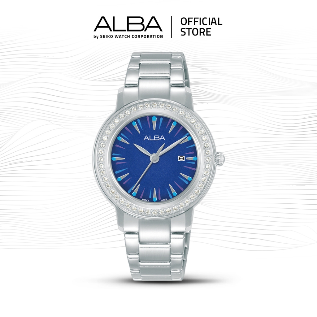 Alba Jam Tangan Wanita AH7DL3 / AH7DL3X1 Quartz Blue Dial Stainless Steel Watch with Crystal