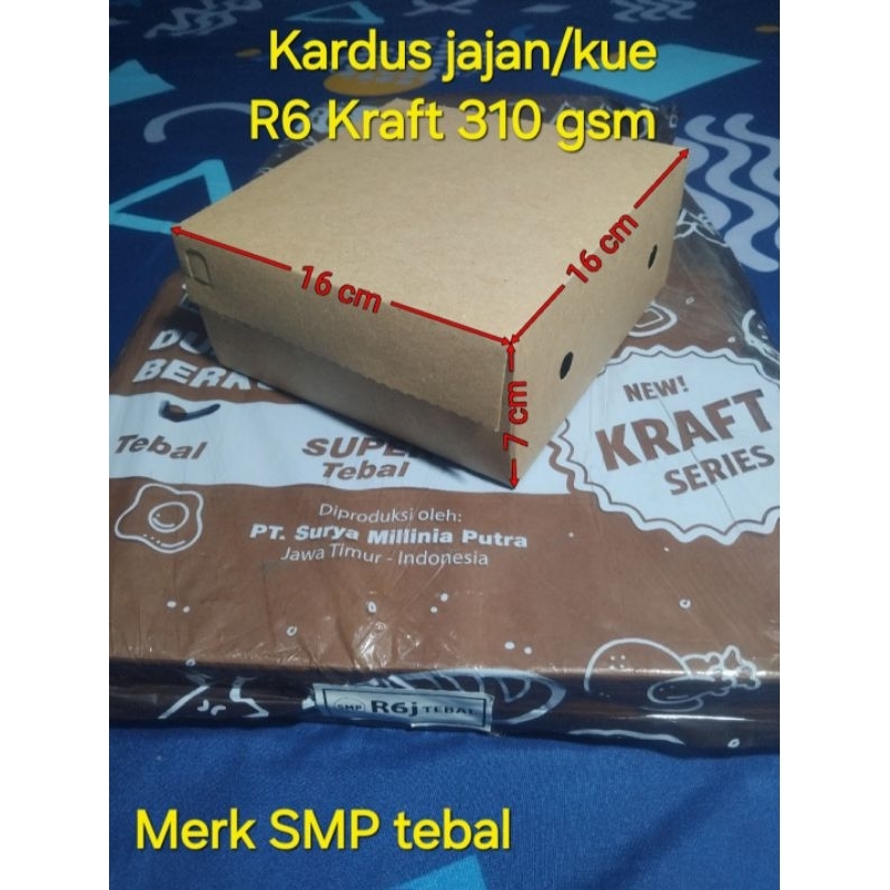 (310 GSM)R6 Box Dus Kotak Snack Kue Jajan R6 Tebal Ukuran 16x16x7cm / Kardus Box Snack Kue Hajatan