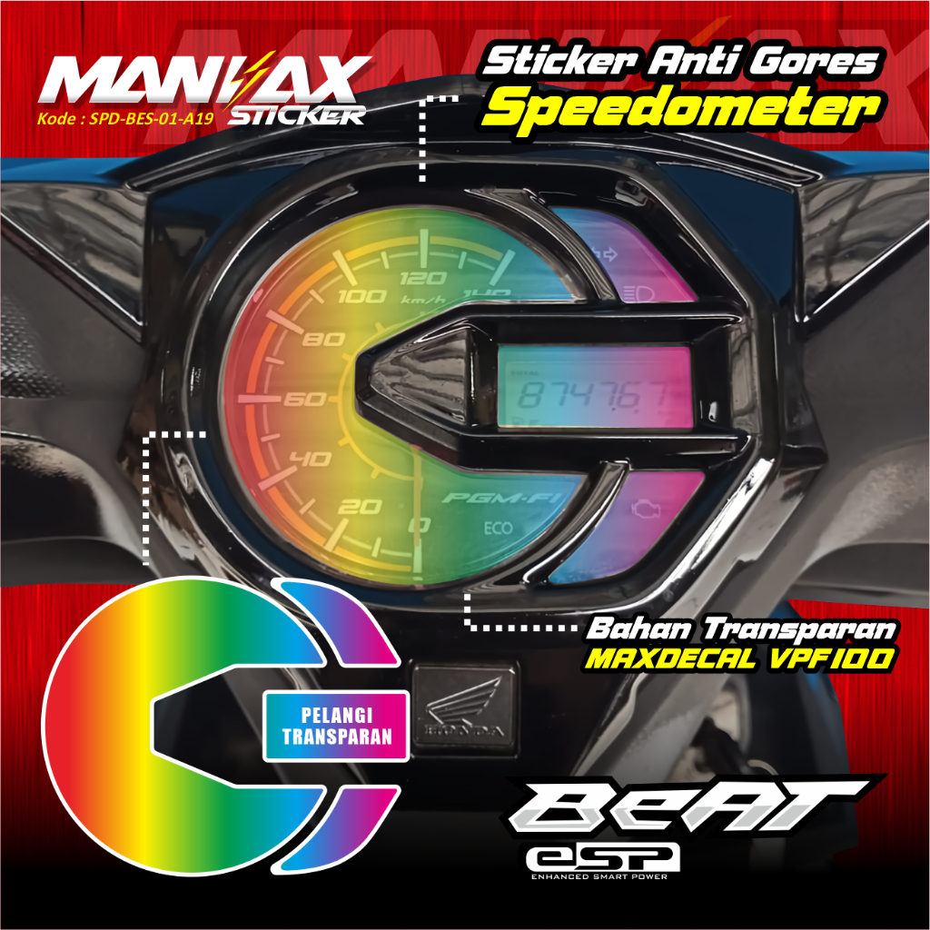 STIKER LCD Speedometer Beat ESP, Beat Street Old Motif Pelangi - Stiker Speedomter Beat ESP Rainbow 