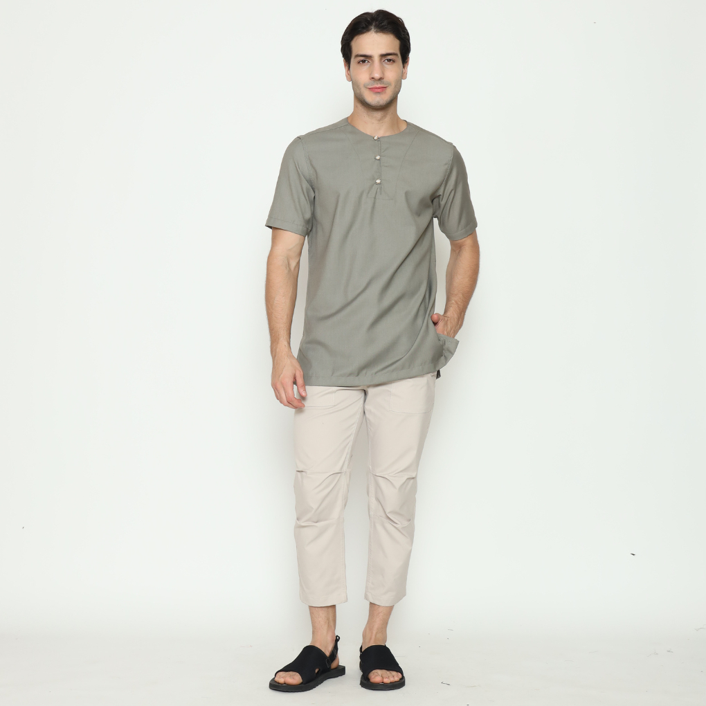 REV Koko Kurta Pria Lengan Pendek Tanpa Kerah Baju Koko Kurta Muslim