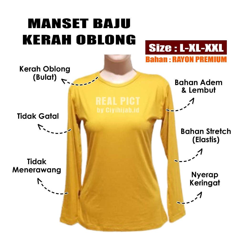 Manset Cewek Lengan Panjang Kaos Manset Wanita Bahan Adem Baju Oblong Dalaman Daleman Baju Manset