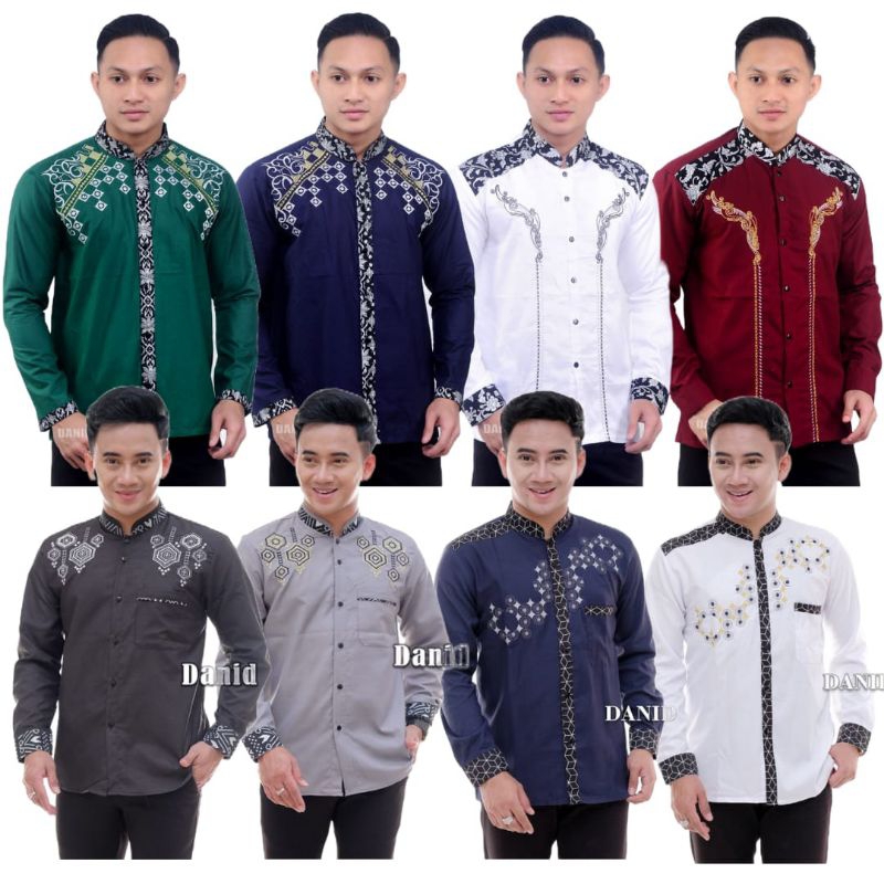 Baju Muslim Pria Kekinian Koko Batik Pria Lengan Panjang Kombinasi Bordir Seragam Koko Pria