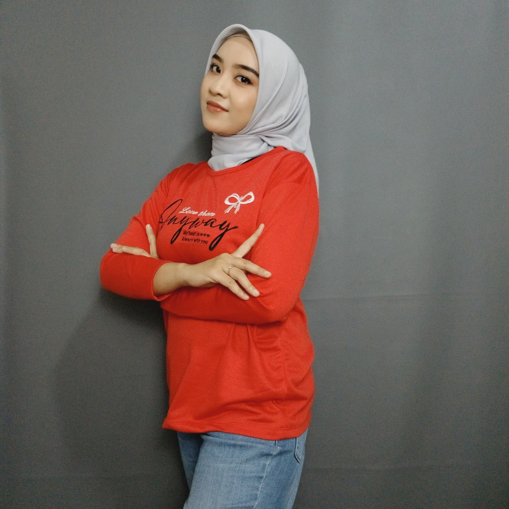 kaos lengan panjang wanita jumbo motif bordir kekinian