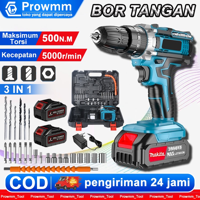 PROWMM bor baterai Bor listrik litium multifungsi 24PCS Mesin Bor Baterai Tangan Cordless Drill Bate