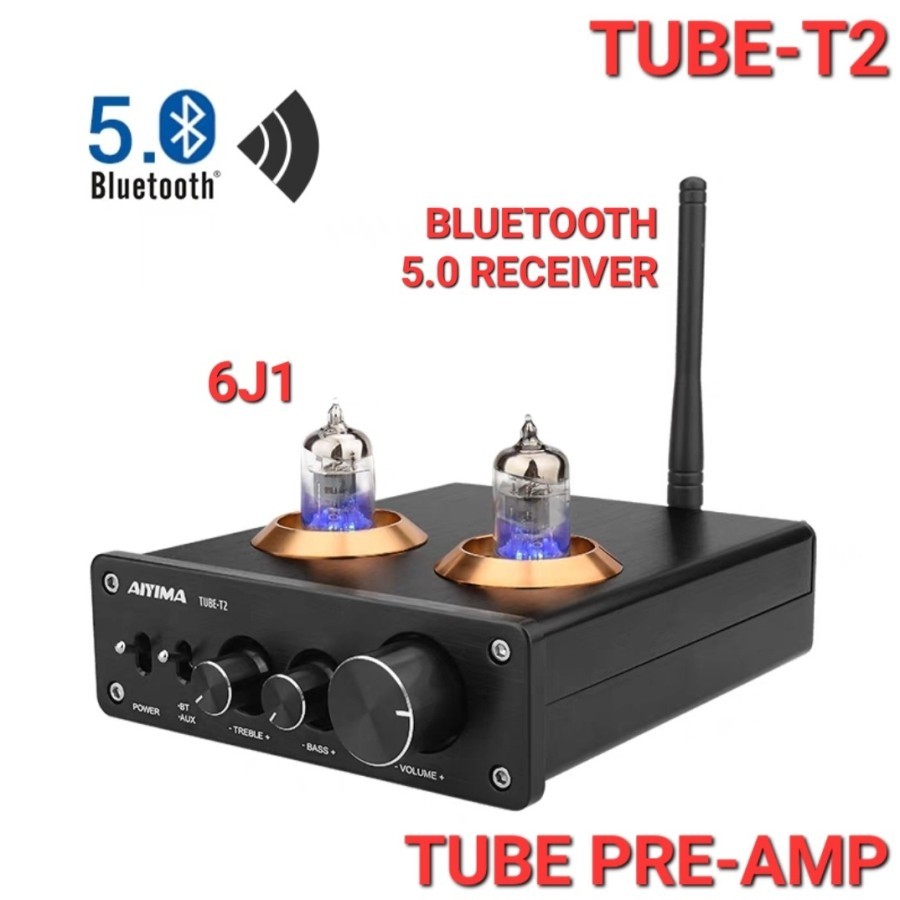 AIYIMA TUBE-T2 6J1 Tube Preamp & BT 5.0 Receiver w Bass Treble