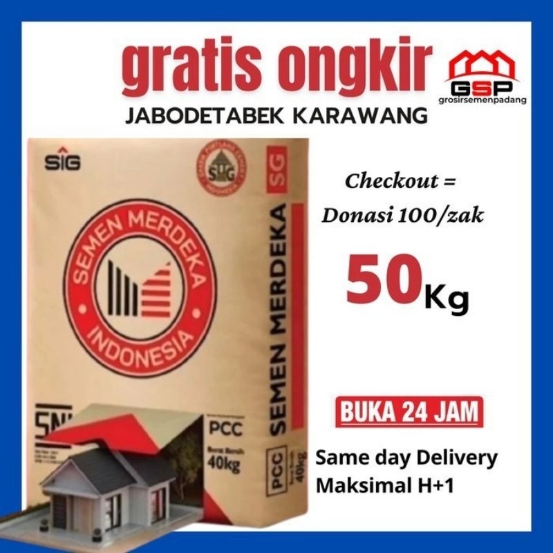 Semen Merdeka 50kg 1/2 DO 100 zak Gratis Ongkir Jabodetabek Karawang Serang Cilegon Lebak