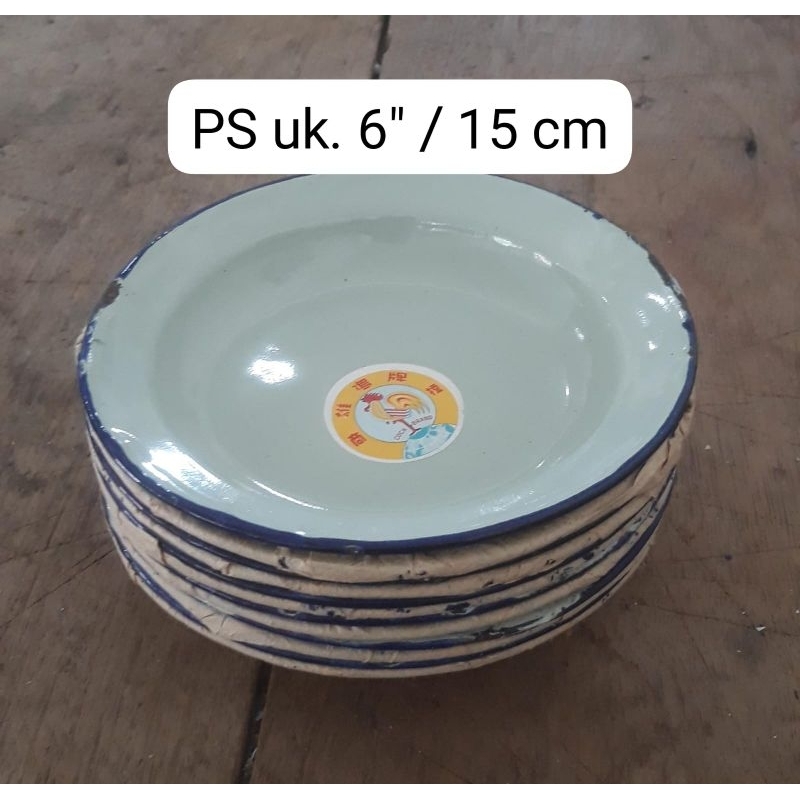Piring enamel seng 15cm 1 lusin ada cacat atau karat