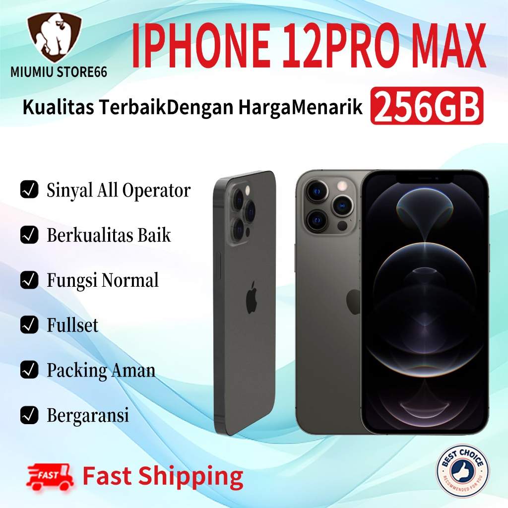 iPhone 12Pro Max 256GB Bekas Second Original100% All Sim Silent Fullset Mulus Hp 3utools All Green