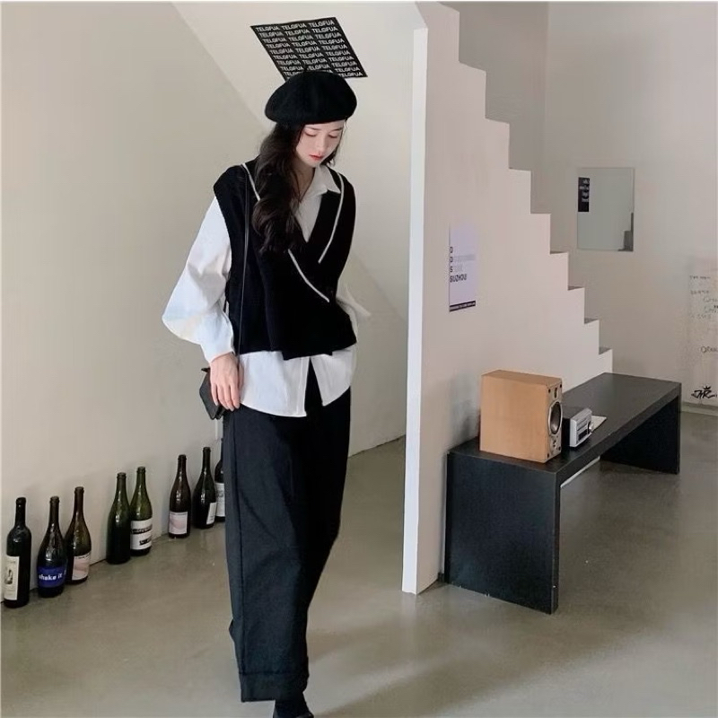 LILO Viola Set (3 in 1) | Setelan Wanita Set Korea Style Setelan 3in1 Hitam Baju Vest Set Celana Pan