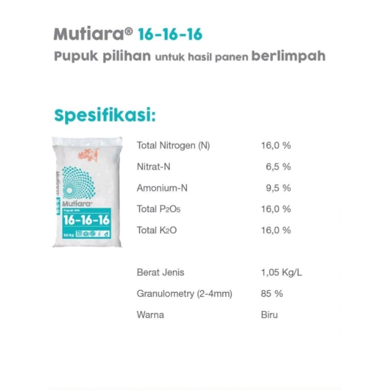 RB2 Pupuk NPK Mutiara 16 16 16 kemasan (1kg)