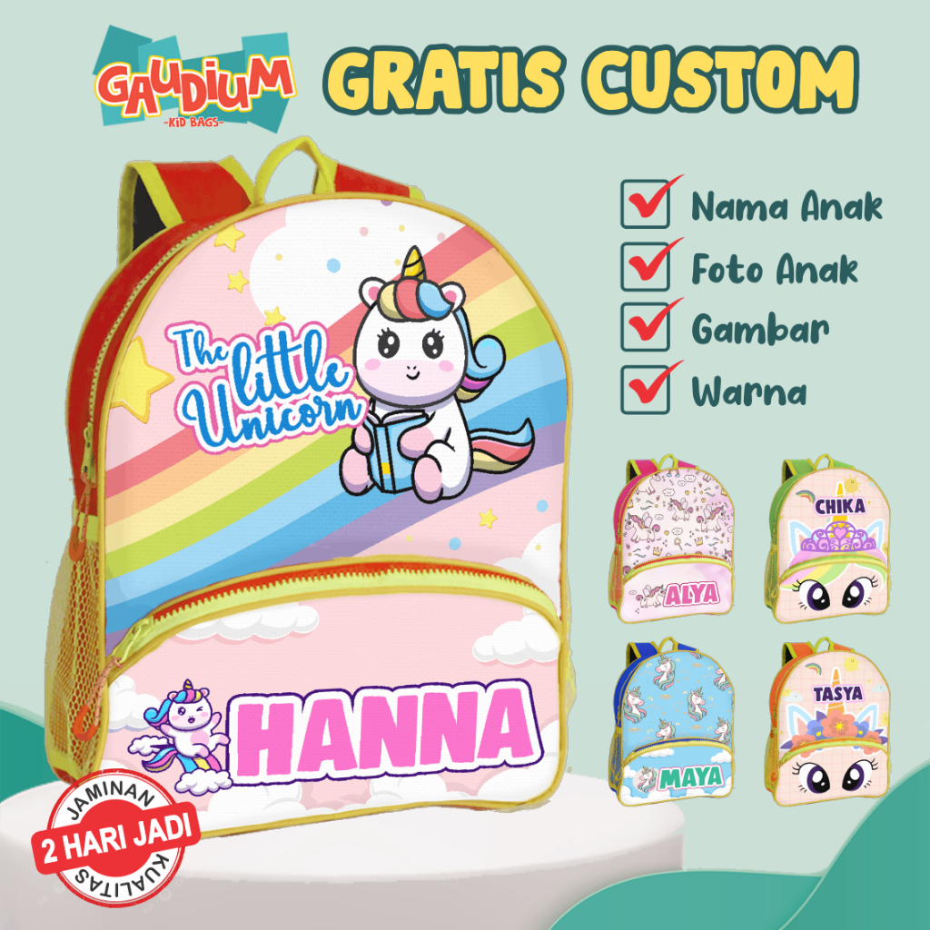 [GAUDIUM ALLY] Tas Anak Custom Nama Tulisan Unicorn Kuda Poni Little Pony | Tas Perempuan Cewek Lucu