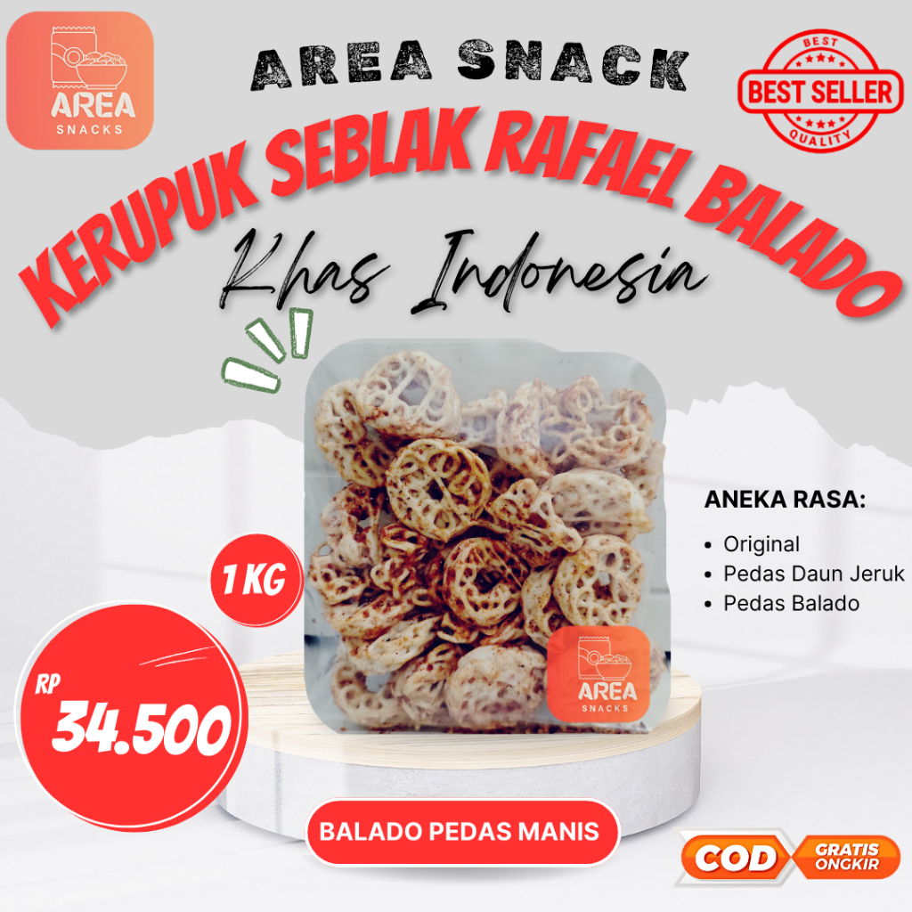 

KERUPUK SEBLAK RAFAEL PEDAS MANIS BALADO DAUN JERUK 1 KG SUPER ENAK