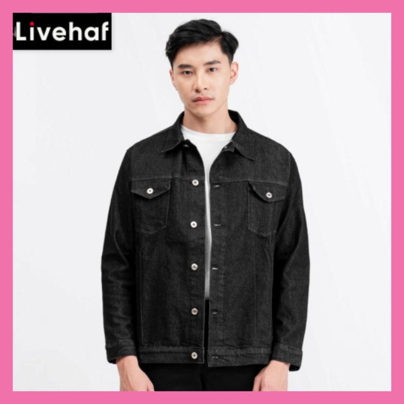 Livehaf Waze Denim Jacket Black L Jaket Pria