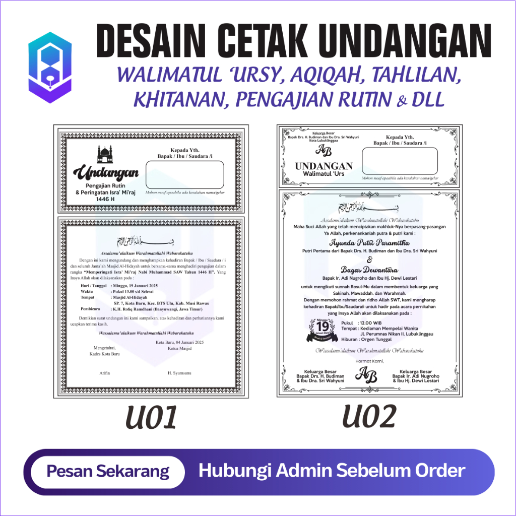 Desain Cetak Undangan Walimahan / Walimatul 'Ursy / Undangan Hitam Putih / Undangan Tahlilan / Undan