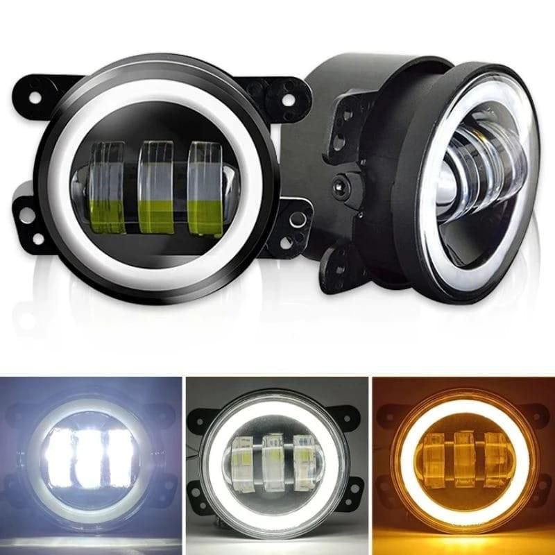 Lampu Kabut LED Foglamp Mobil Motor 4 Inch 3 Lensa Full Ring
