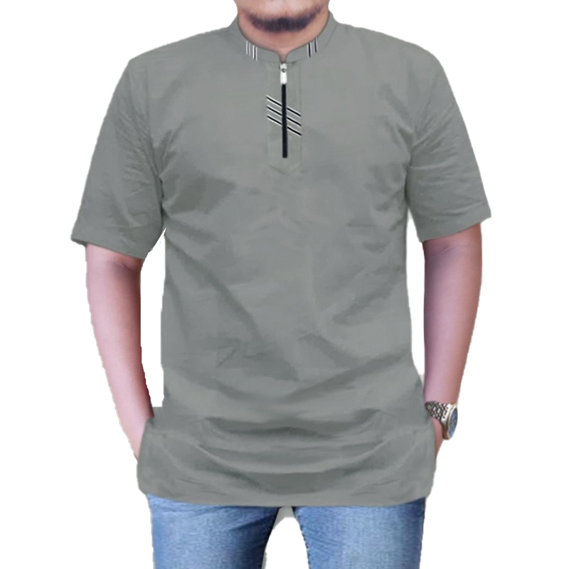 Kemeja Koko Pria Dewasa Baju Muslim Pria Kemko Lengan Pendek Pria Motif Resleting Kemko Ekslusif Ber