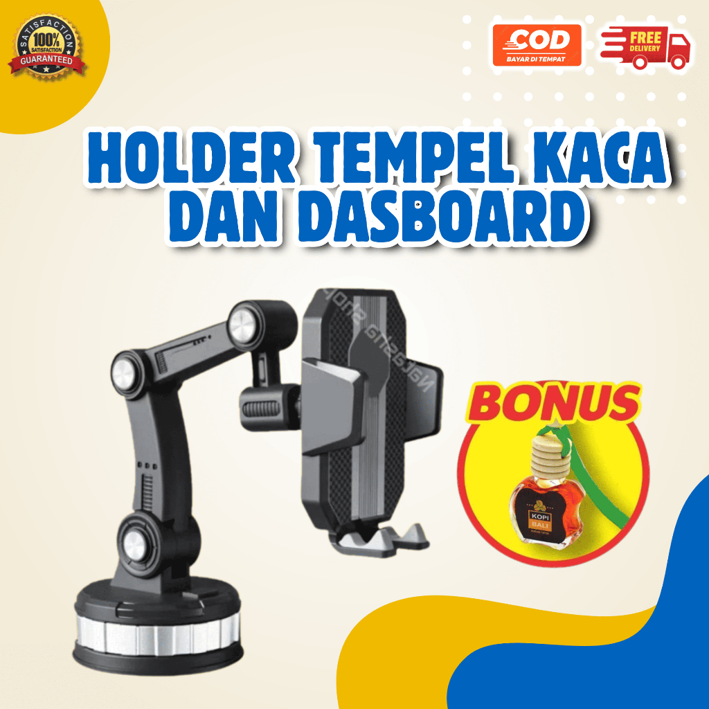Car Phone Holder HP Mobil Tempel Dashboard & Kaca - Premium Super Kokoh + Bonus Parfum Kopi Bali